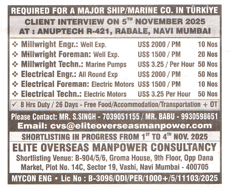 Electrical Foreman Job in Turkiye