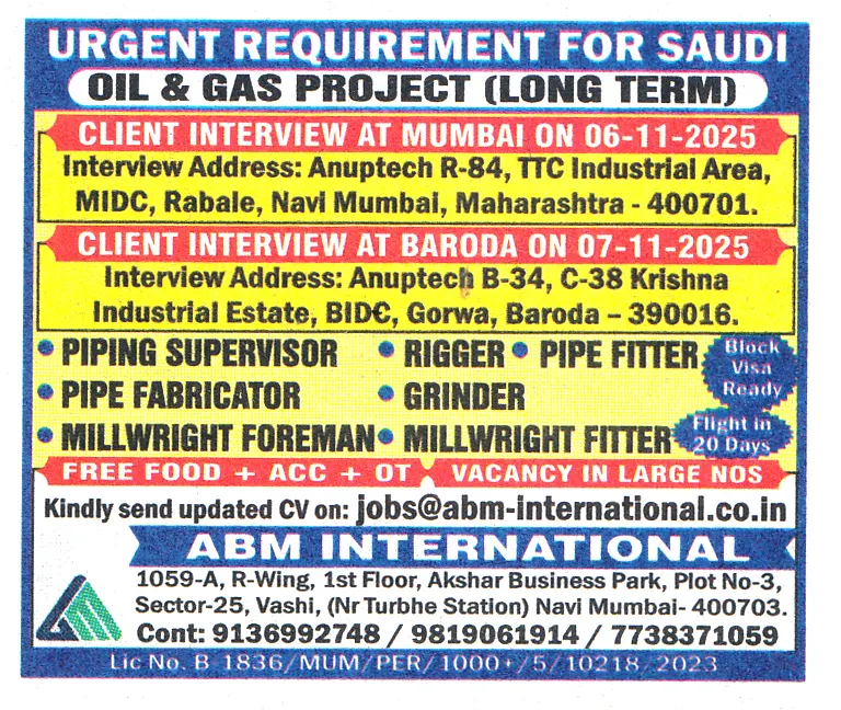 Millwright Fitter Job in Saudi