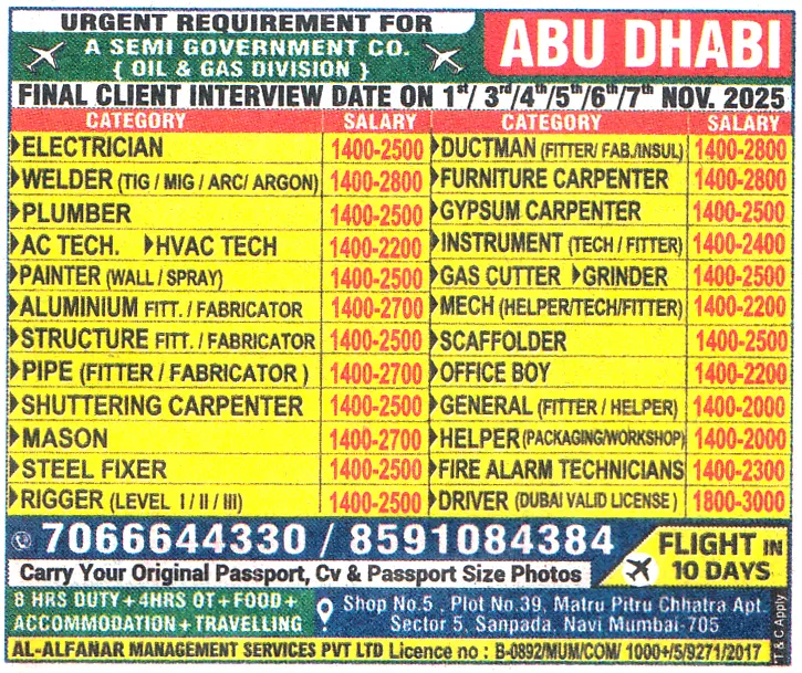 STEEL FIXER Job in Abu Dhabi