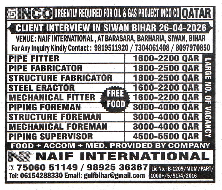 PIPING FOREMAN Job in Qatar