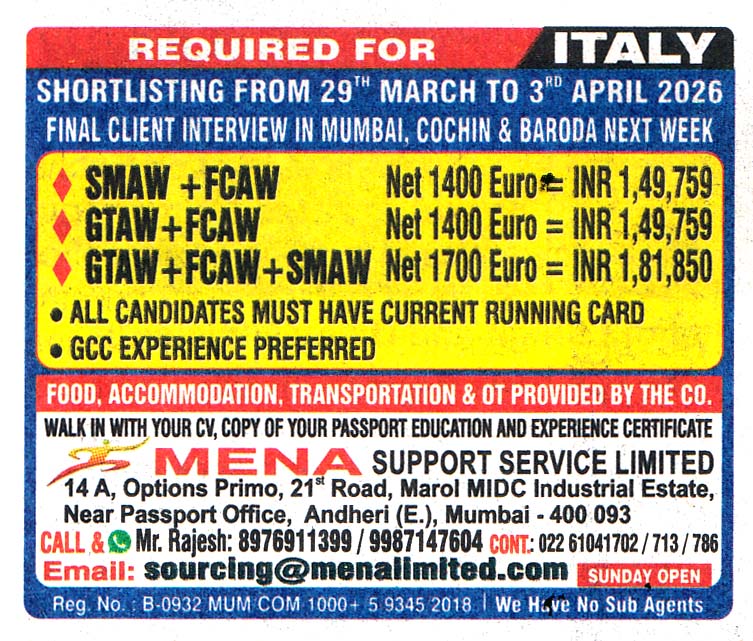 SMAW FCAW Job in Italy