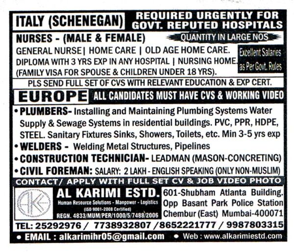 Construction Technician Job in Italy