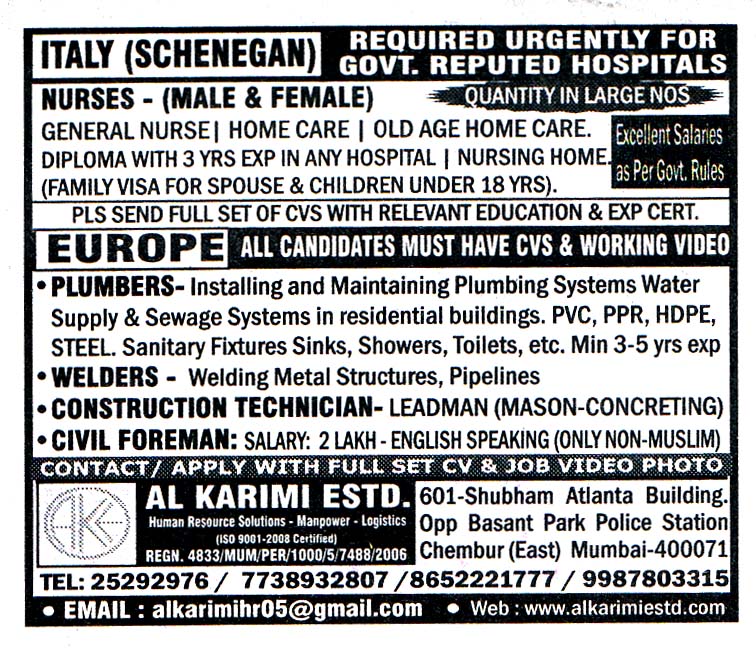 Construction Technician Job in Italy