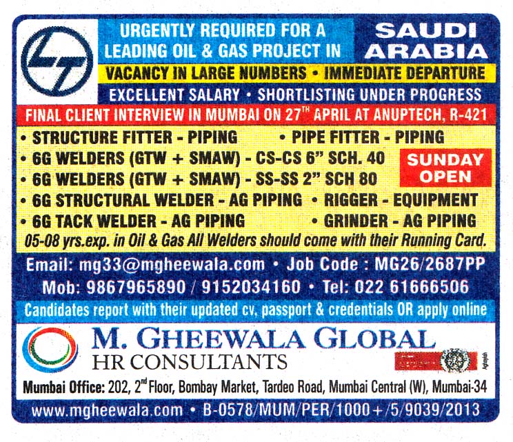 RIGGER-EQUIPMENT Job in Saudi Arabia