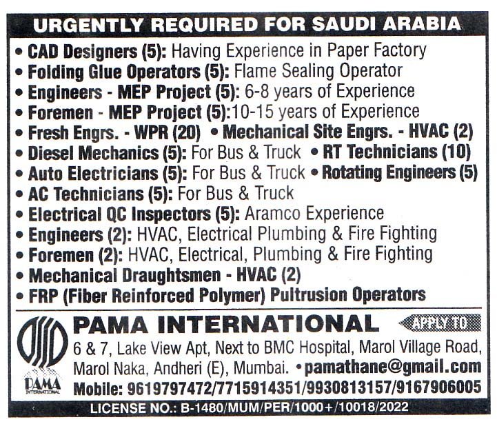 Electrical QC Inspectors Job in Saudi Arabia