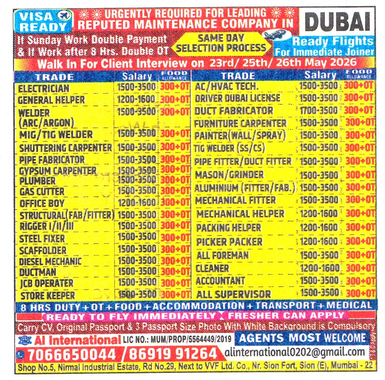 MECHANICAL HELPER Job in Dubai