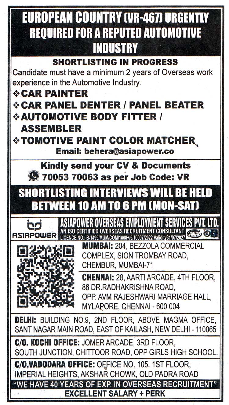 CAR PANEL DENTER Job in European