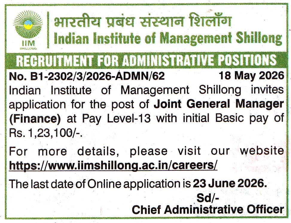 Indian Institute of Management (IIM) Shillong Recruitment 2026