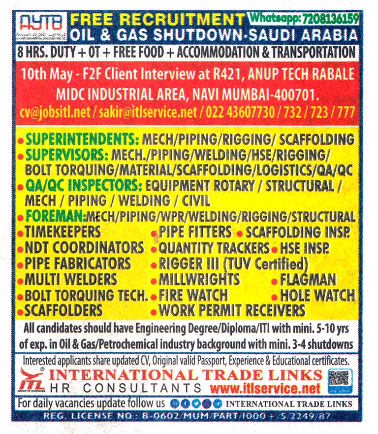 QA/QC INSPECTORS Job in Saudi Arabia