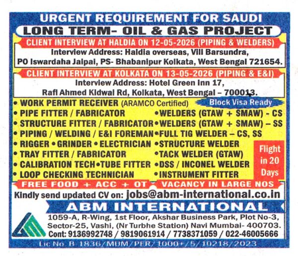 WORK PERMIT RECEIVER Job in Saudi