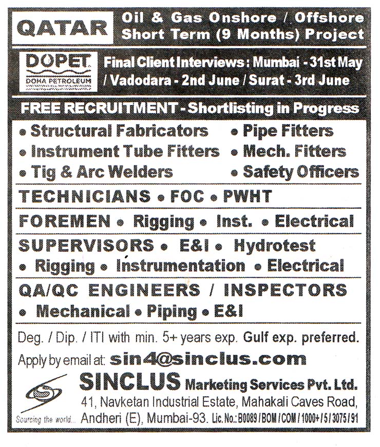 Instrument Tube Fitters Job in Qatar