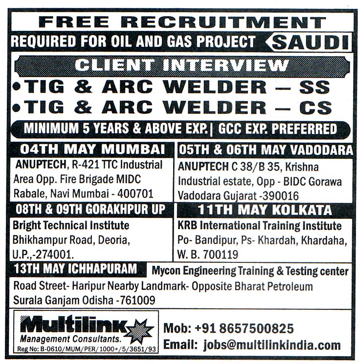 TIG & ARC WELDER Job in Saudi