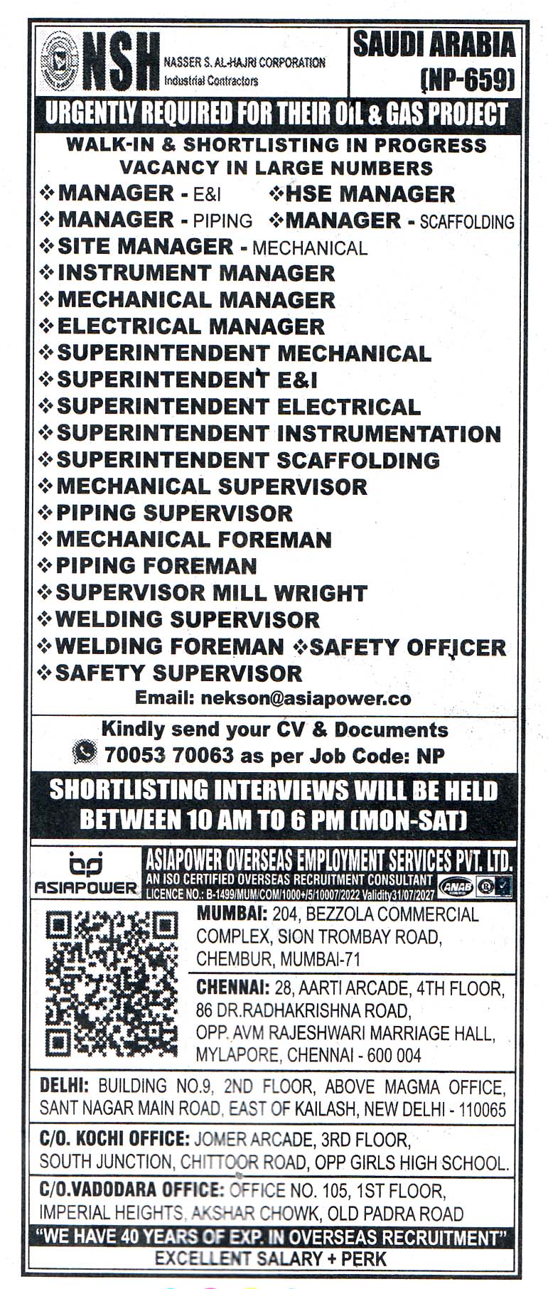 SAFETY SUPERVISOR Job in Saudi Arabia