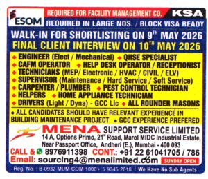 MEP Technicians Job in KSA