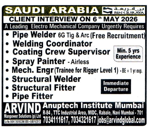 Coating Crew Supervisor Job in Saudi Arabia