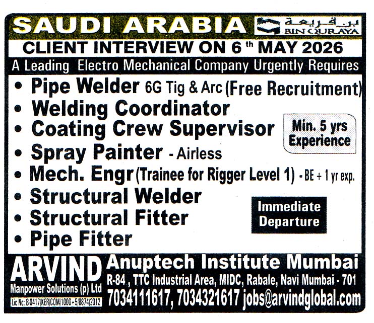 Coating Crew Supervisor Job in Saudi Arabia
