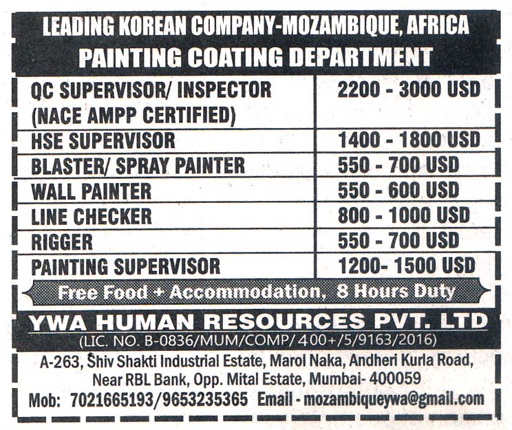 PAINTING SUPERVISOR Job in Mozambique