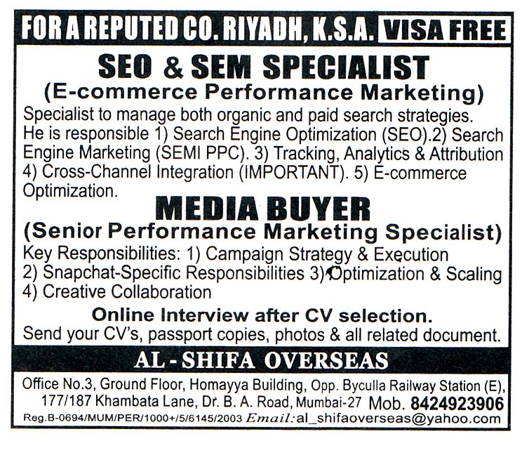 SEO & SEM SPECIALIST Job in KSA