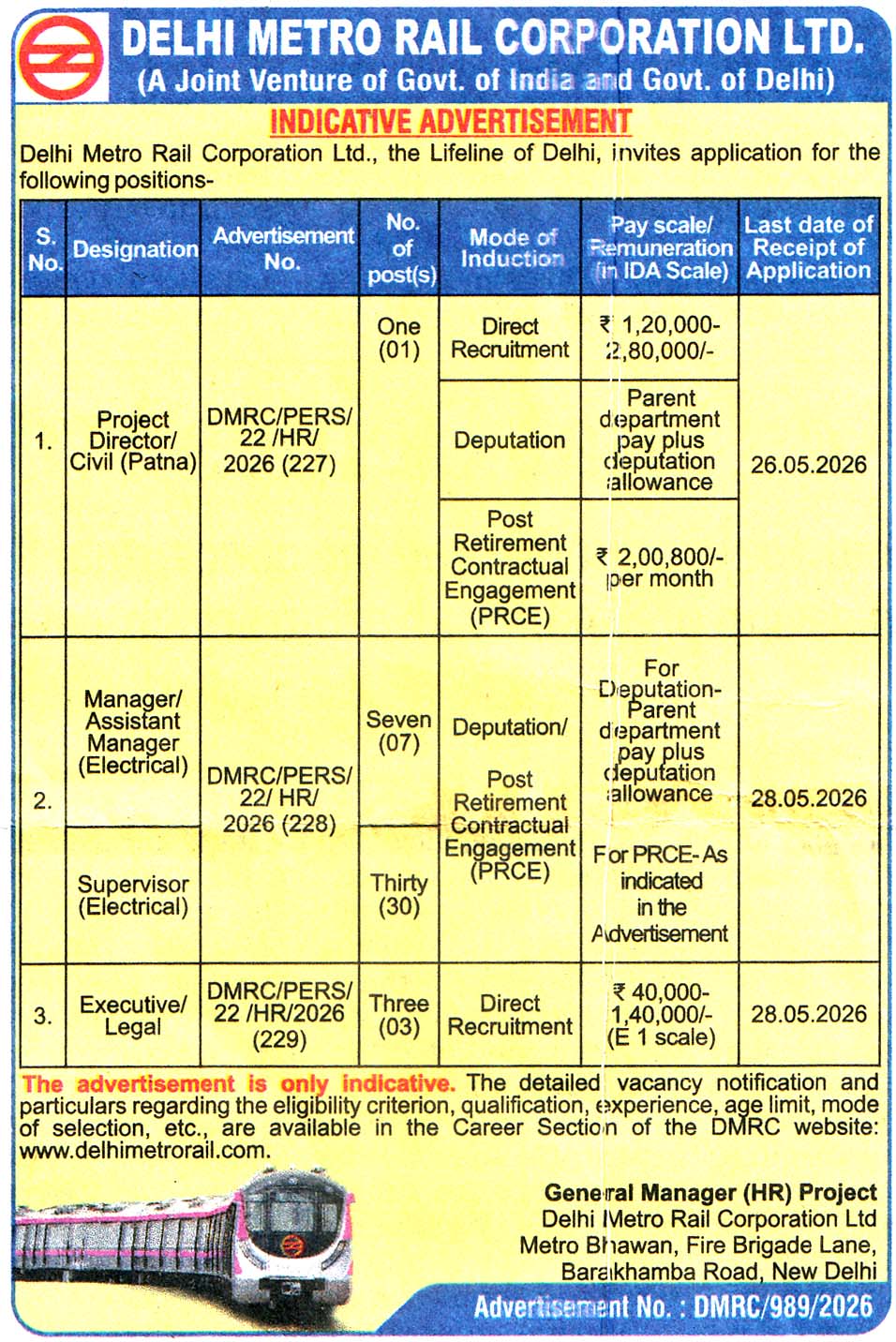 Delhi Metro Rail Corporation Ltd Delhi Recruitment