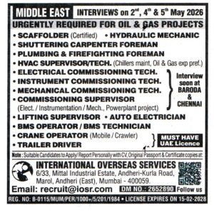 LIFTING SUPERVISOR Job in Middle East