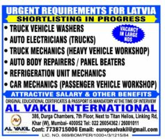 Automobile workshop jobs in Latvia through Al Vakil International